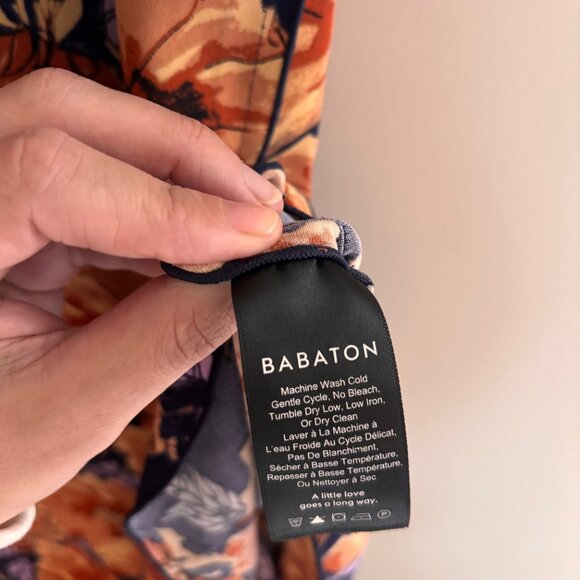 ARITZIA BABATON Wieland Floral Navy and Orange Sleeveless Top Blouse - Picture 6 of 6